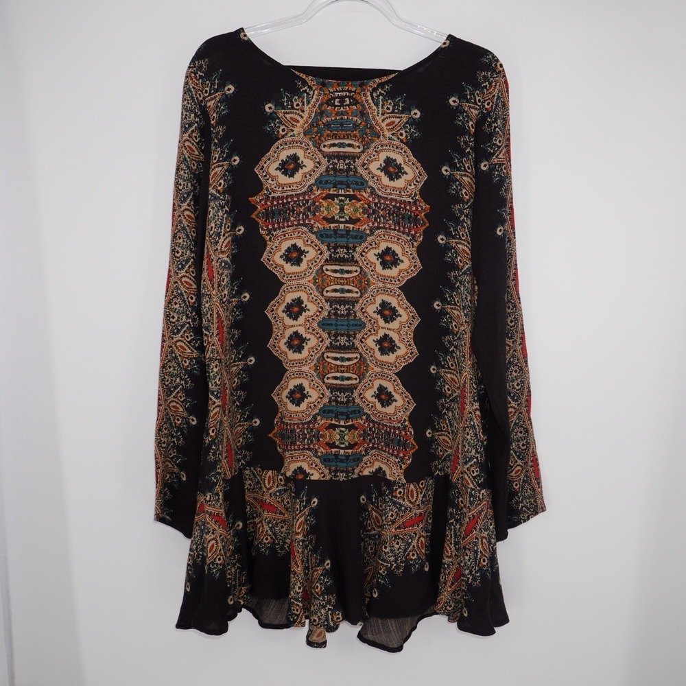 Free‎ People Women Smooth Talker Tunic Dress Black Mini Long Sleeve Boho Medium